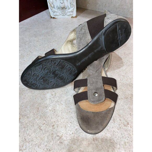 AGL Attilio Giusti Leombruni Womens Sandal Size 37.5 Metallic Gray Leather & Ela - Picture 4 of 8